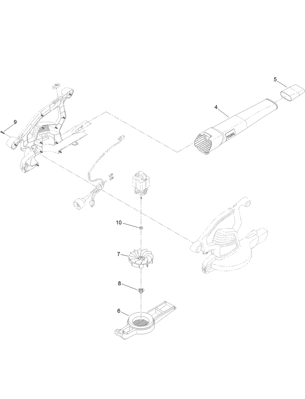 Blower Tube And Impeller Assembly Diagram and Parts List for 51618 (322000001 - 322999999)(2022) Lawn Boy Leaf Blower / Vacuum